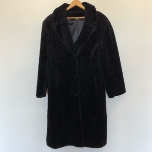 Long Oversize Faux Persian Lamb Fur Coat - Black Teddy